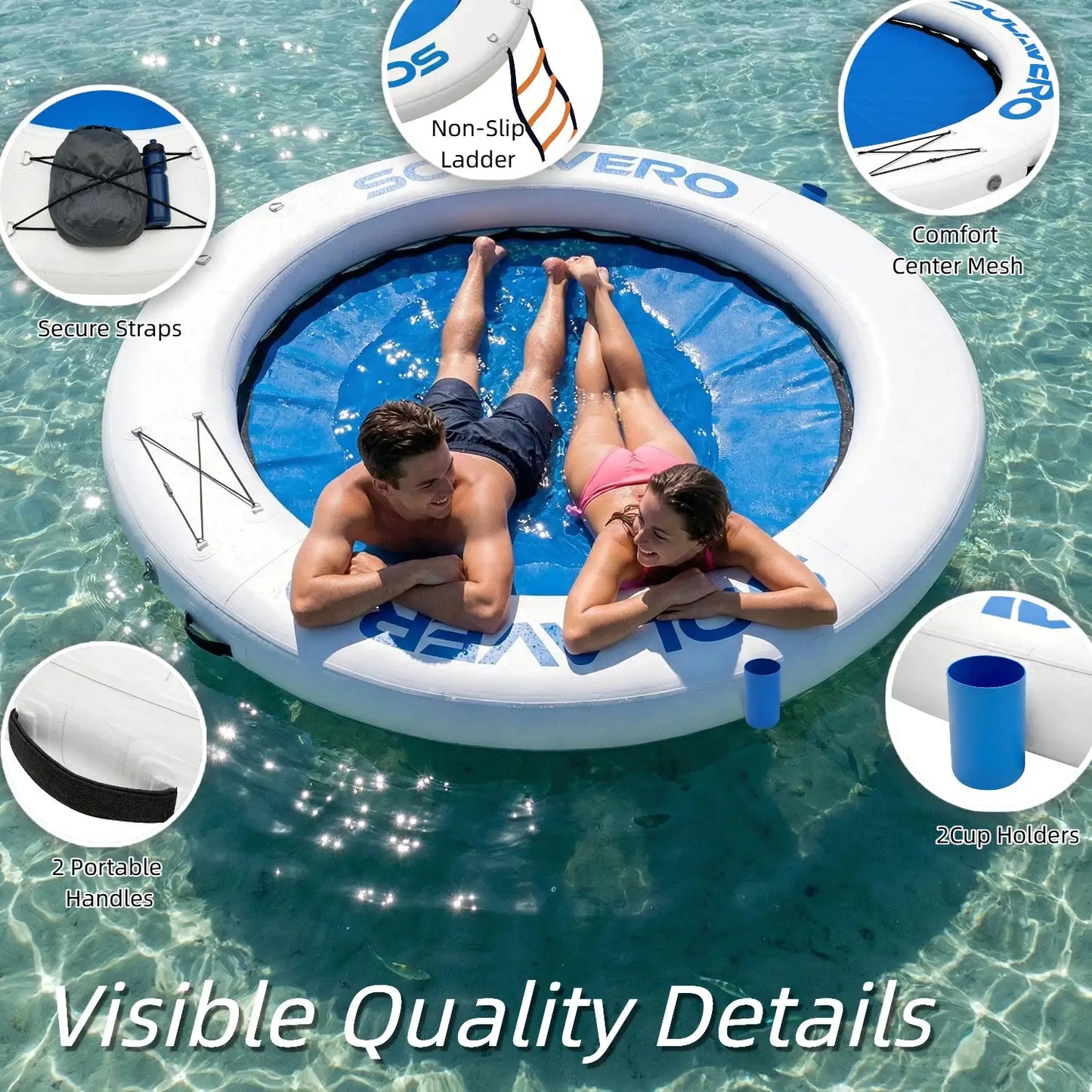 Inflatable Floating Dock | 3-4 Person | Foldable Design | Pool, Lake