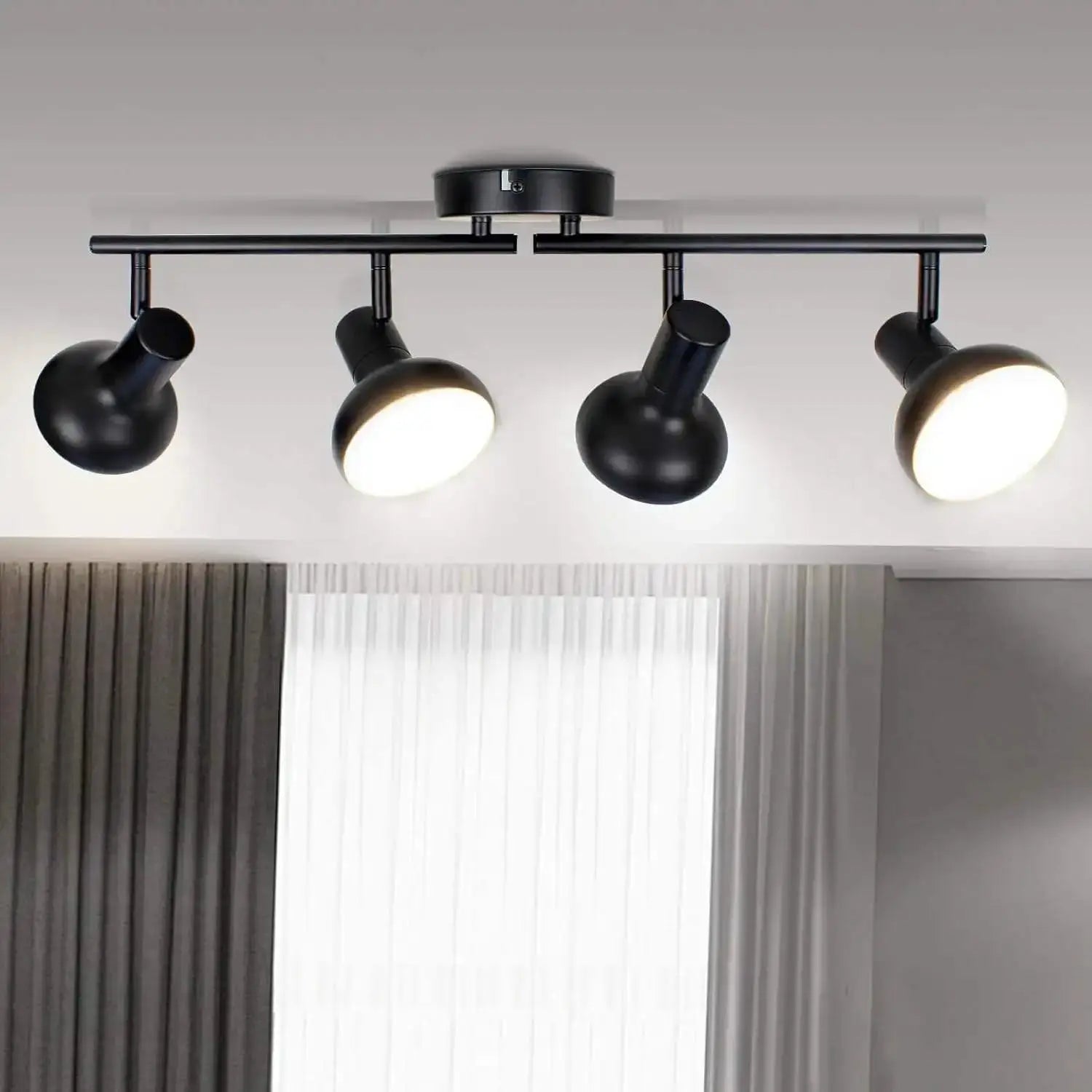 Retro Industrial 4 Way Ceiling Spot Light Adjustable Angle E12 Base Black Metal Finish Track Lights Fixture from PriceLows™