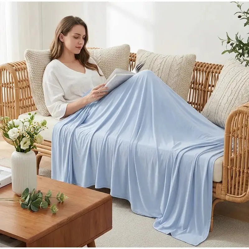 Cotton Bamboo Blanket | Ice Silk Cooling | Lightweight Breathable | Solid Summer Quilt