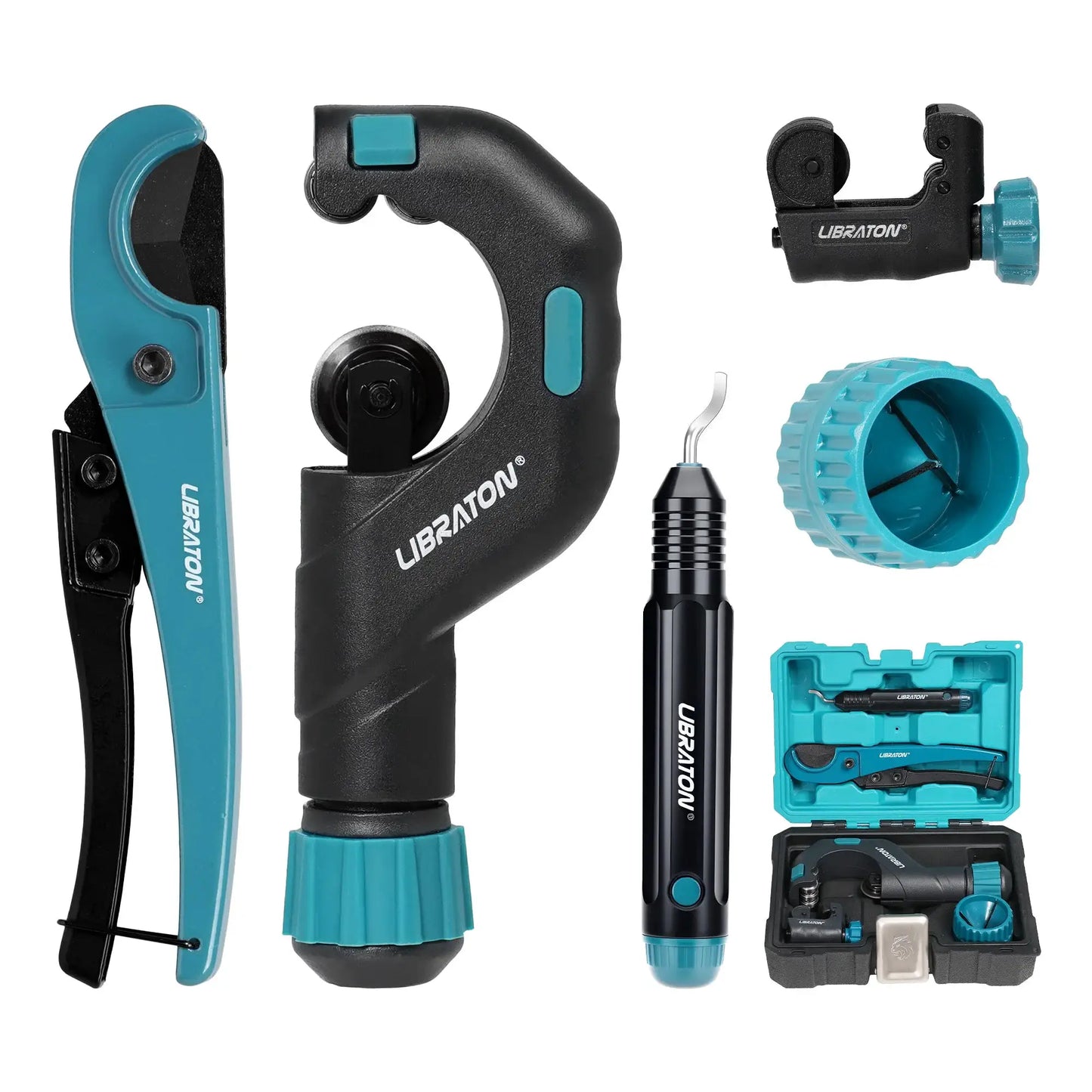 LIBRATON 5PCS Tube Cutting Set Heavy-Duty Copper Tube Cutters PEX Pipe Cutter Deburring Tool & Pipe Reamer for Copper, PEX, PVC from PriceLows™