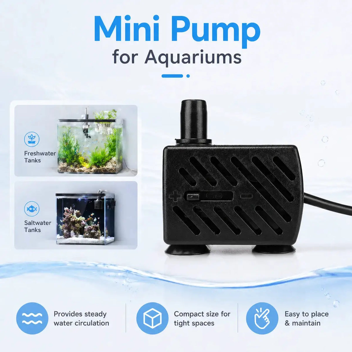Mini Aquarium Pump | 200LPH Flow | 110V Only | Quiet Submersible