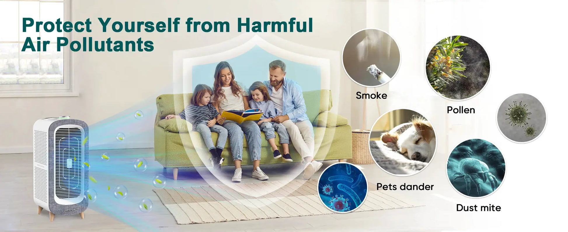 Jafända Air Purifiers for Home Large Room Up To 2105ft², 4× True HEPA Filter, 0.66lbs Activated Carbon Remove Dust Smoke Odor from PriceLows™