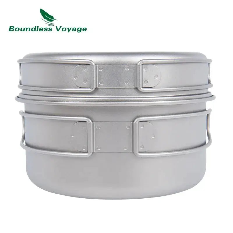 Titanium Pot Pan Set | Pot 1000ml | Foldable Handles | Pot 14cm, Pan 14.4cm