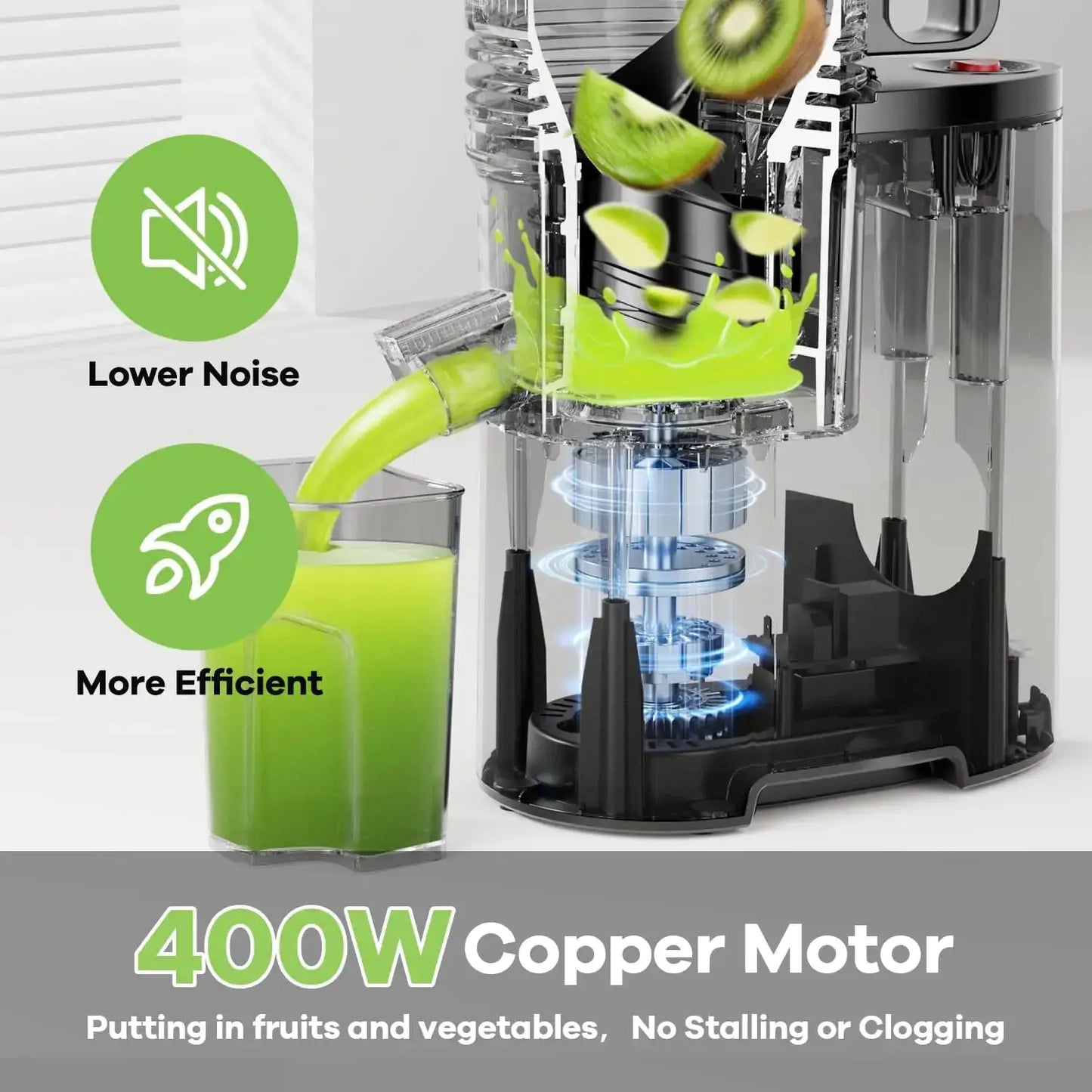 Cold Press Juicer, 5.8" Wide Chute, 400W Slow Masticating, High Juice Yield for Whole Fruits & Veggies from PriceLows™