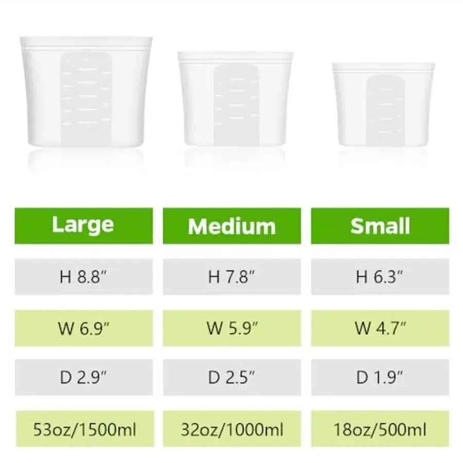 Silicone Food Storage Bags | 100 Percent Silicone | Stand Up Zip | Standard Size