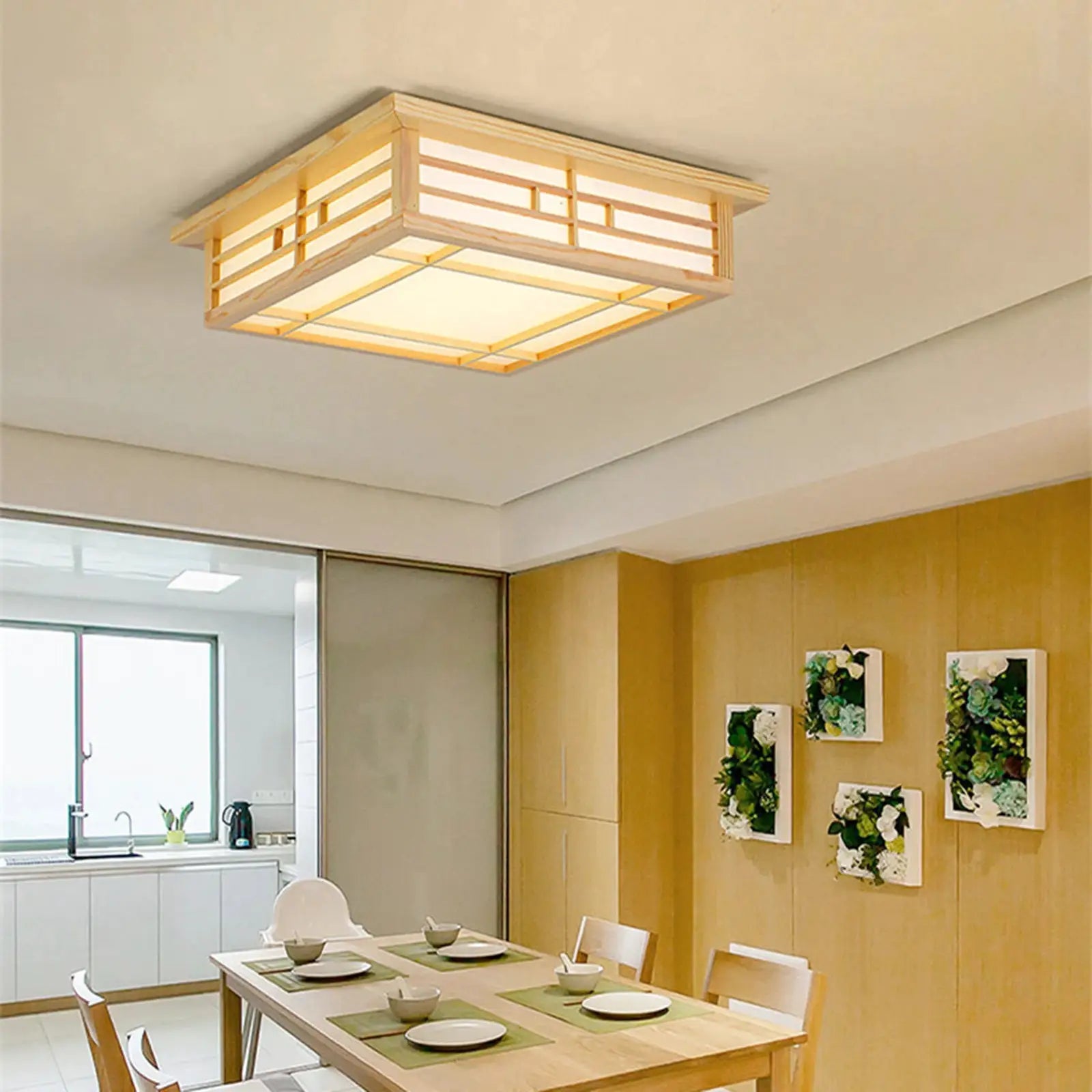 Japan Style Ceiling Lamp Solid Wood Wooden LED Light Flush Mount Ceiling Light with Remote Control For Bedroom Living Room from PriceLows™