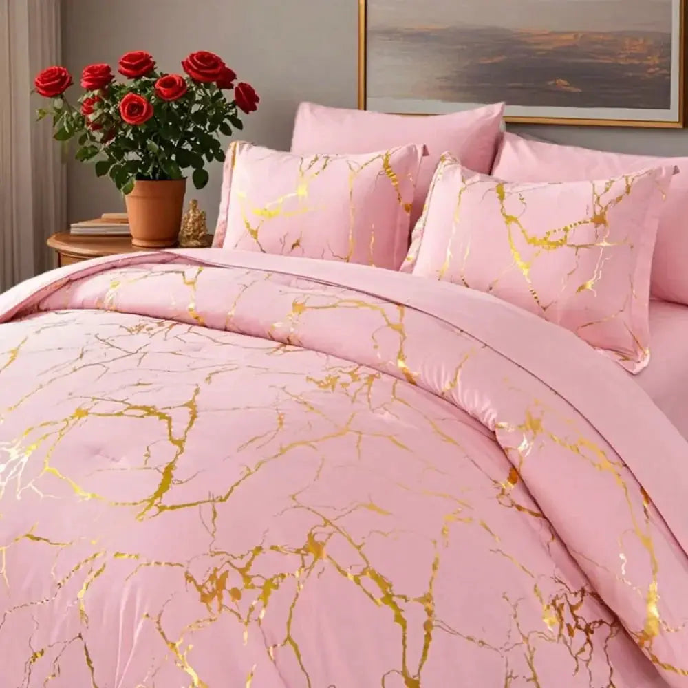 And Gilded Comforter Sets Queen, 7 Pcs 100 Microfiber, Soft And Comfortable Summer Bedding Set, Hotel Bedroom Room Decor,Bed In from PriceLows™
