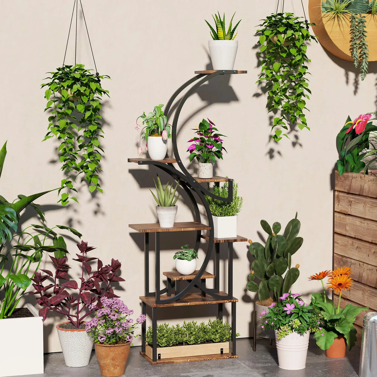 Indoor Plant Stand | 8 Tier S Shaped | Metal Frame | 62 Inch