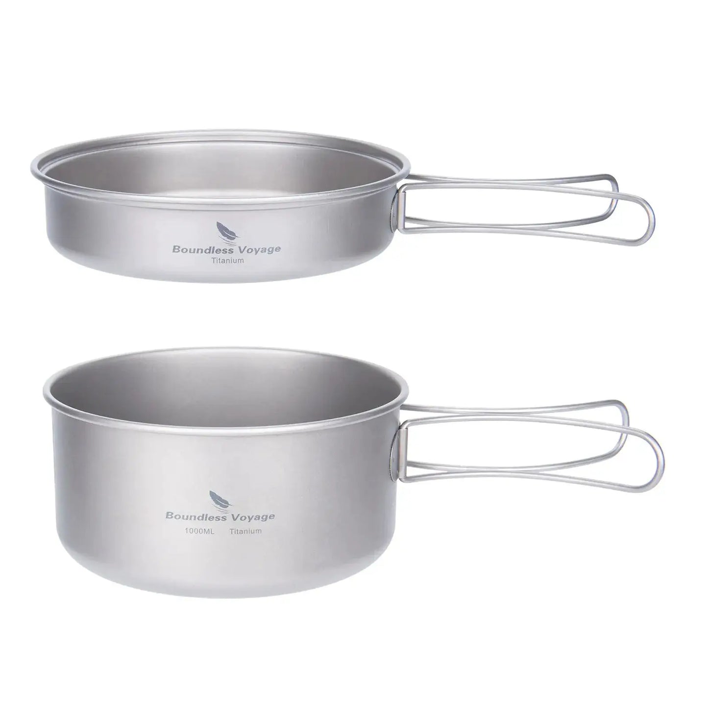 Titanium Pot Pan Set | Pot 1000ml | Foldable Handles | Pot 14cm, Pan 14.4cm