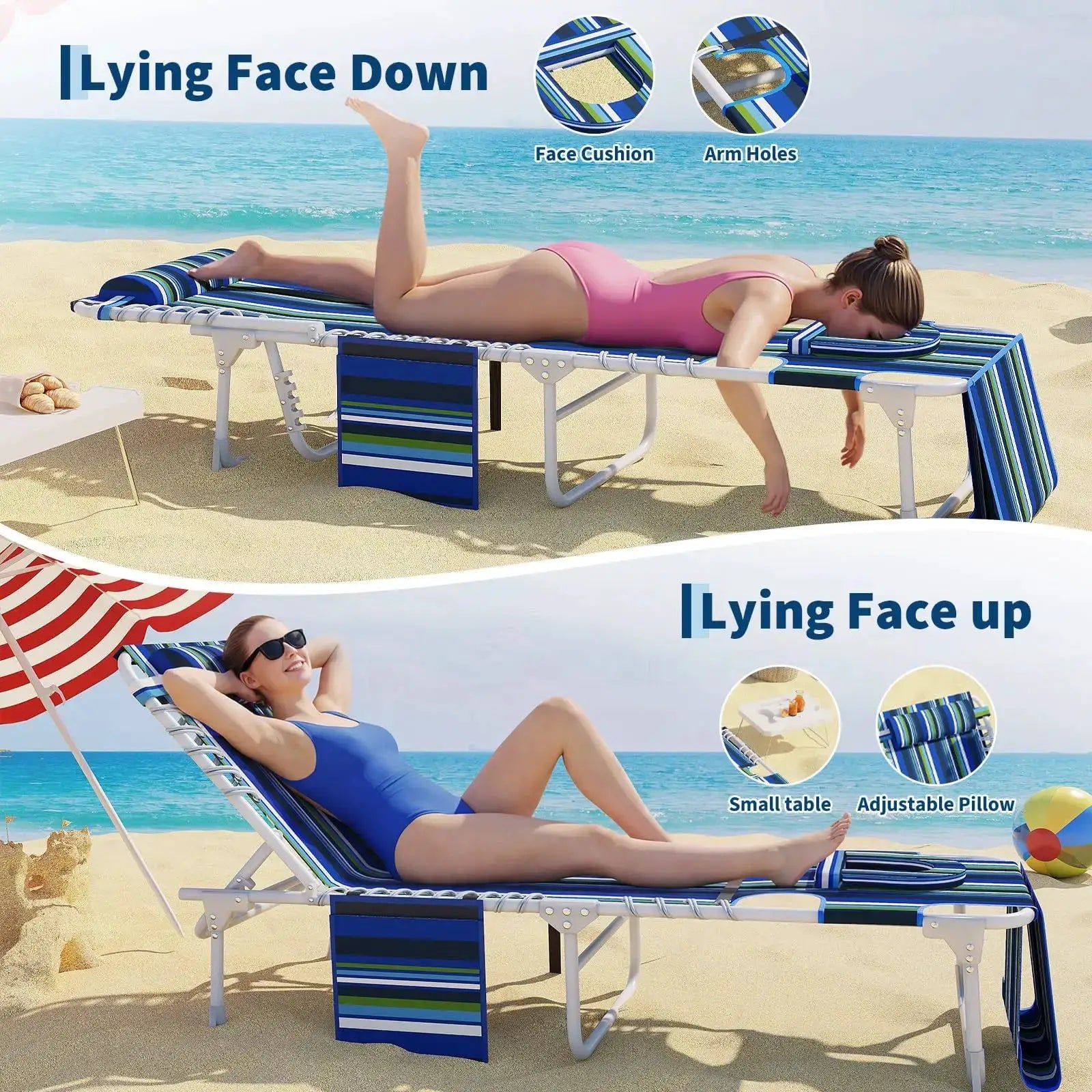 3-in-1 Face Down Tanning Chair With Side Table Lay Flat Folding Sunbathing Lounge Chair For Outdoor Beach Pool Patio 330 Lbs from PriceLows™
