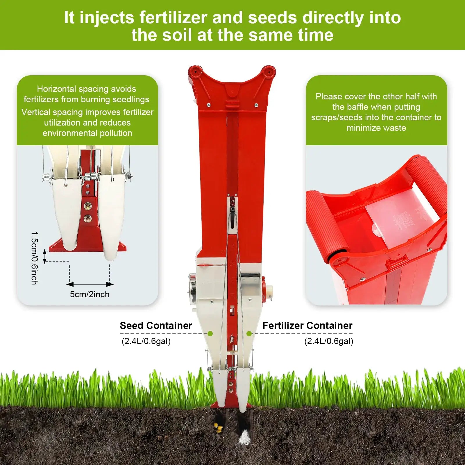 Standing Seeding Handheld Seeder Fertilizer Seed 35,876ft2/D Dual-tube Manual Seeding Fertilizer for Agriculture from PriceLows™