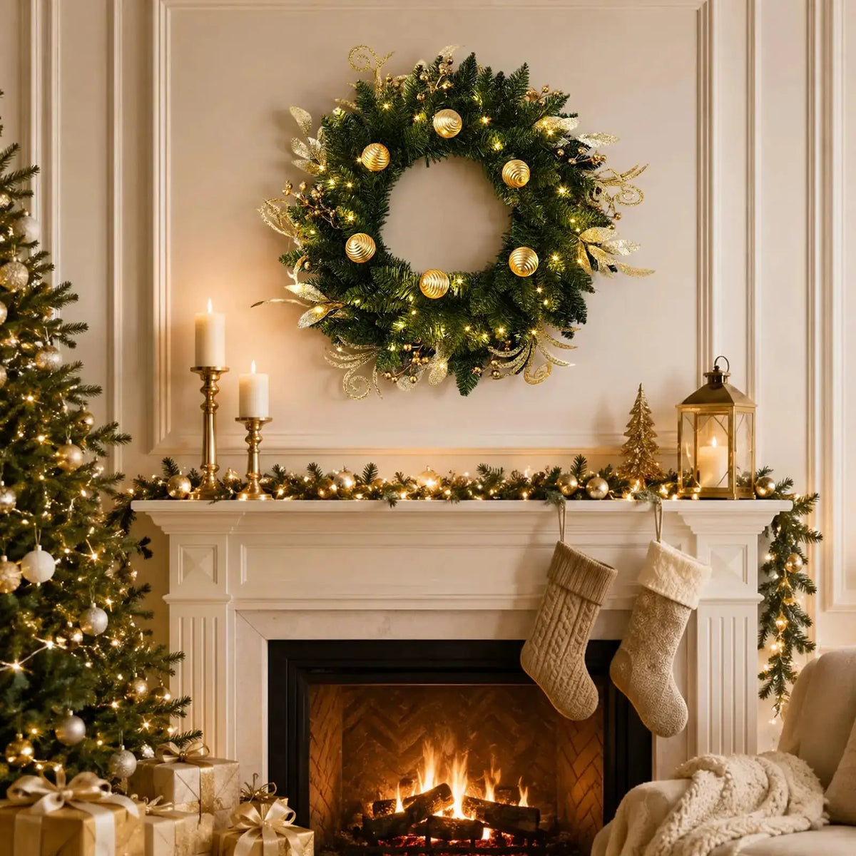 Christmas Wreath | Pine Branch | Berry Bow | 24 Inch
