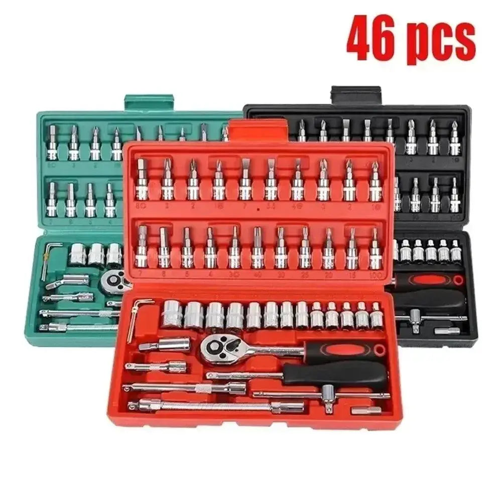 46PCS Motorcycle Toolbox Set Drive Socket Ratchet Wrench Set Complete Car Repairing Kit For Auto And Bicycle Maintenance Tools from PriceLows™