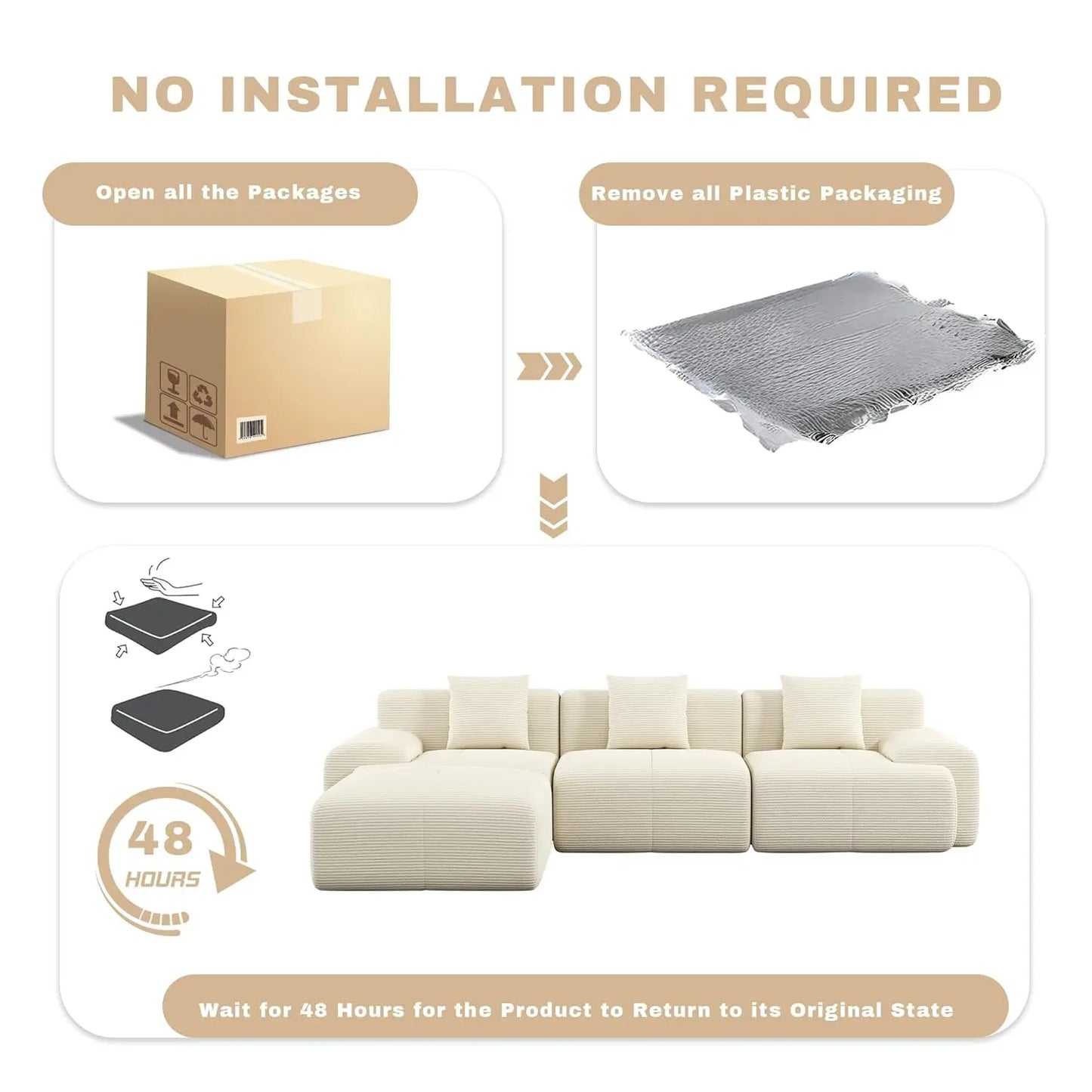 Modular Sectional Sofa | 107in Length | Corduroy Upholstery | With Ottoman