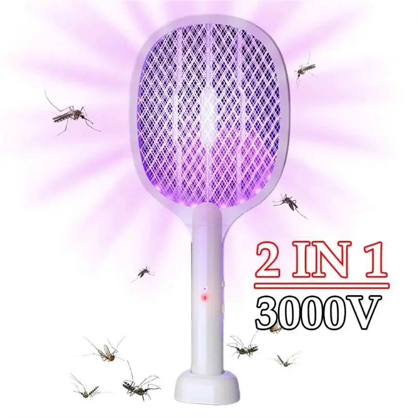 Handheld Electric Fly Swatter 3000V Bug Zapper Racket 2 in 1 Fly Swatter with USB Rechargeable Mosquito Killer Lamp Pest Control from PriceLows™