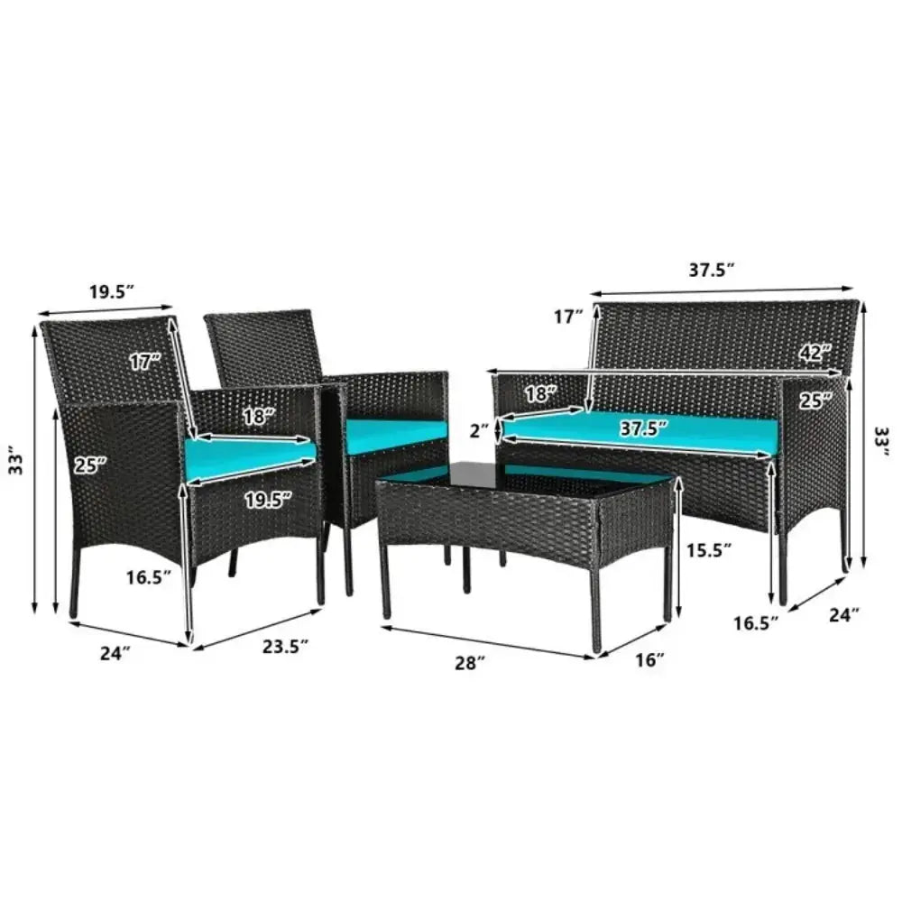 4 Pcs Patio Rattan Cushioned Sofa Furniture Set With Tempered Glass Coffee Tabl from PriceLows™