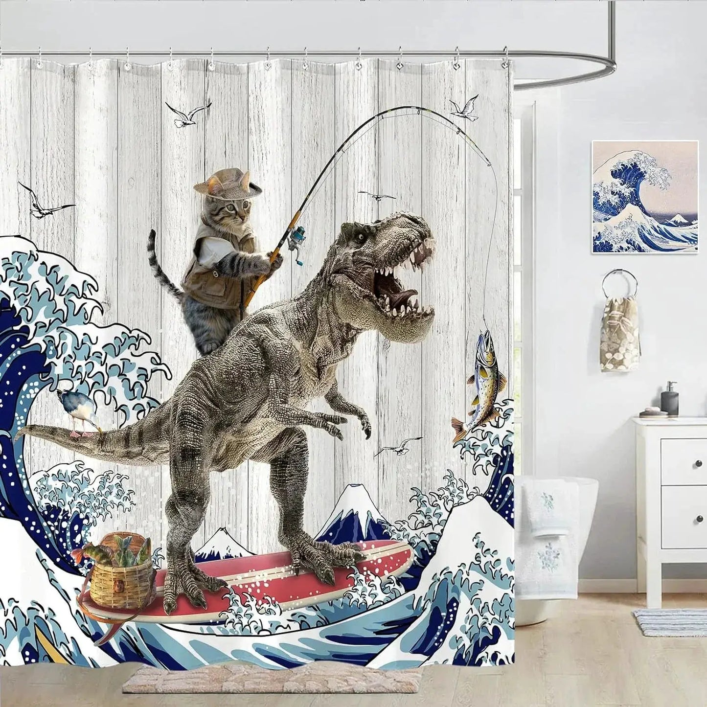Funny Shower Curtains Bathroom Curtain With Hooks Decor Waterproof Cute Cat Dinosaur Bath Polyester Fabric 3D Cortinas De Ducha from PriceLows™