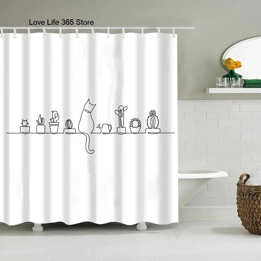 Puppy Cat Cute Cartoon Shower Curtains Washable Fabric Polyester For Bathtub Art Bathroom Decor Partition With Hooks Waterproof from PriceLows™
