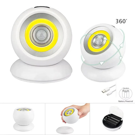 LED Night Light | 360 Degree Rotating COB Ball | PIR Sensor | USB Battery Powered from PriceLows™