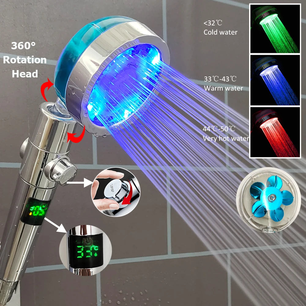 Handheld Shower Head | High Pressure | Digital Temperature Display | Black