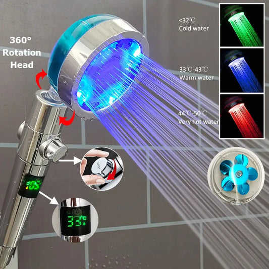 High Pressure Led Shower Head One Key Stop Button Digital Display Screen Black Handheld Shower Temperature Sensor Shower Head from PriceLows™
