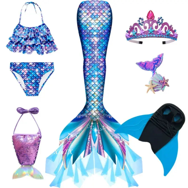 New Girls The Little Mermaid Tails Boy Memaid Swimsuit Bikini Bathing Suit Halloween Costume Girll Can add Monofin For Pool from PriceLows™