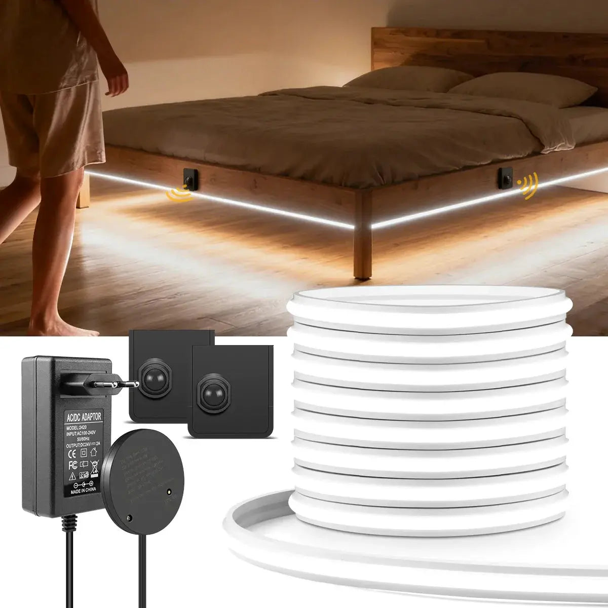 NEW 10M 5M Set Solid COB Neon LED Strip Light Pure Silicone Gel Tube With Wireless PIR Motion Sensor Switch For Stairs Corridor from PriceLows™
