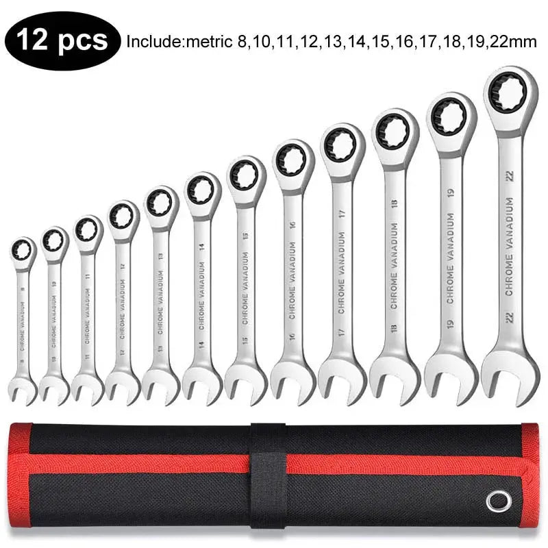 Ratcheting Wrench Set Metric and Standard 12-Point Box End Combination Spanner Gear Wrench Garage Tool Set,CR-V Full Polished from PriceLows™