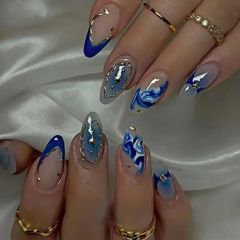 Almond Press On Nails | Acrylic Finish | Pearl Flower Design | 24 Piece Set