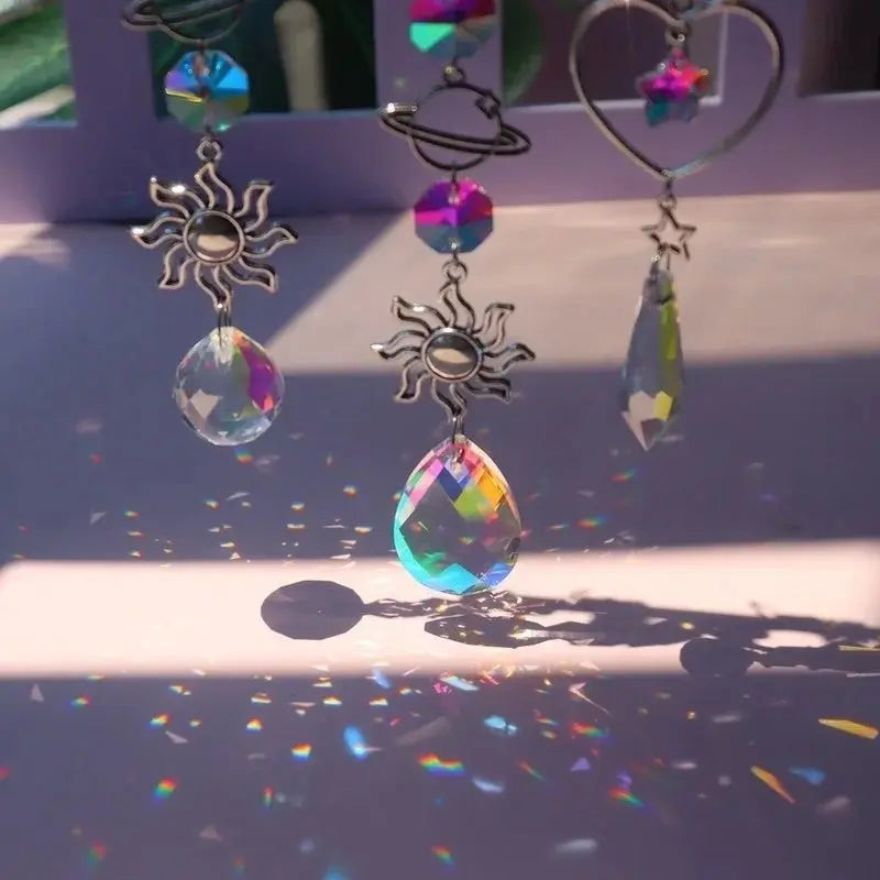 Crystal Wind Chime Moon Sun Catcher Diamond Prisms Pendant Dream Catcher Rainbow Chaser Hanging Drop Home Garden Decor Windchime from PriceLows™