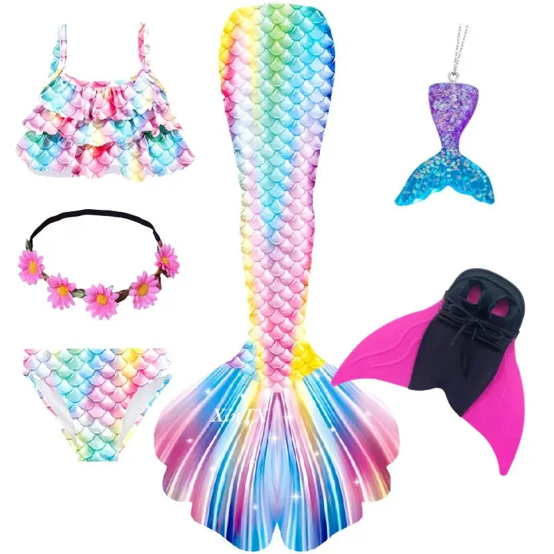New Girls The Little Mermaid Tails Boy Memaid Swimsuit Bikini Bathing Suit Halloween Costume Girll Can add Monofin For Pool from PriceLows™