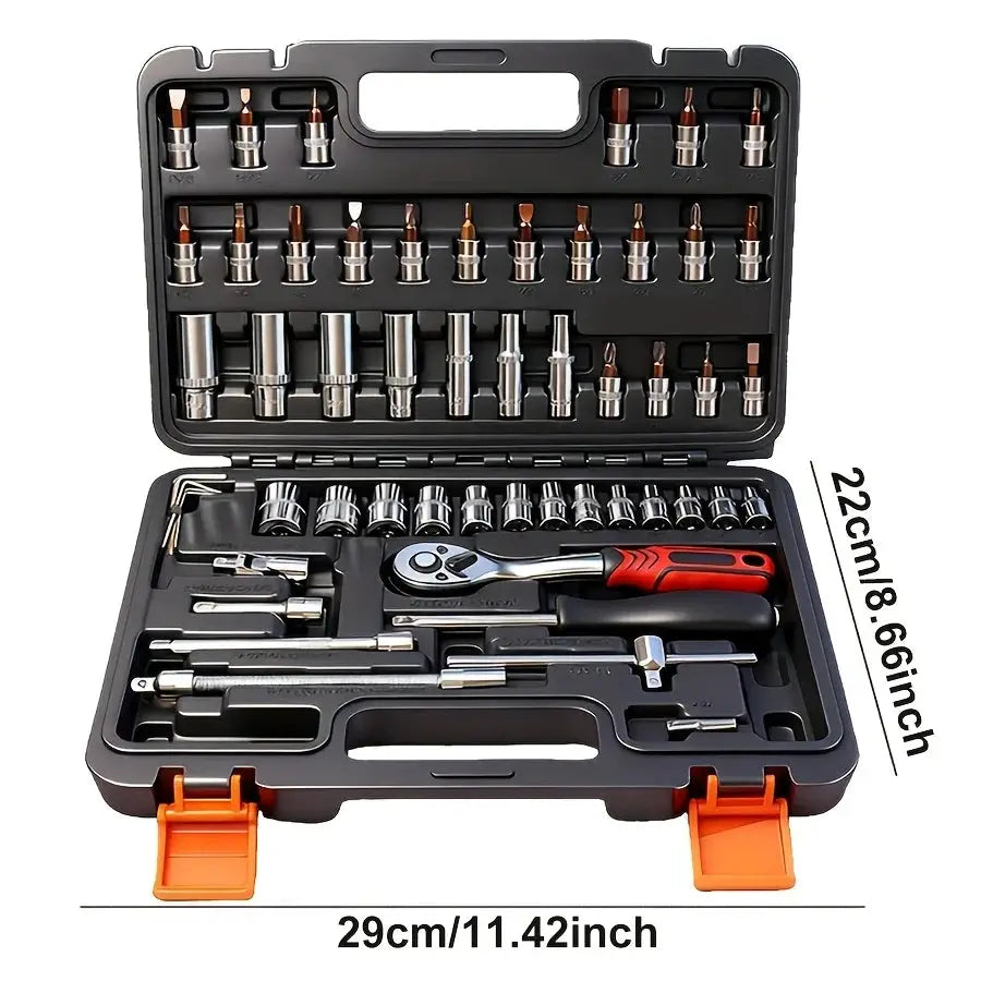 899/52+1 Tool Set, Portable 4-Layer Tool Box with Wheels for Easy Pushing and Pulling, 1/4" Drive and Standard Socket, Multi-Functional Tool Box for Automotive Repair from PriceLows™