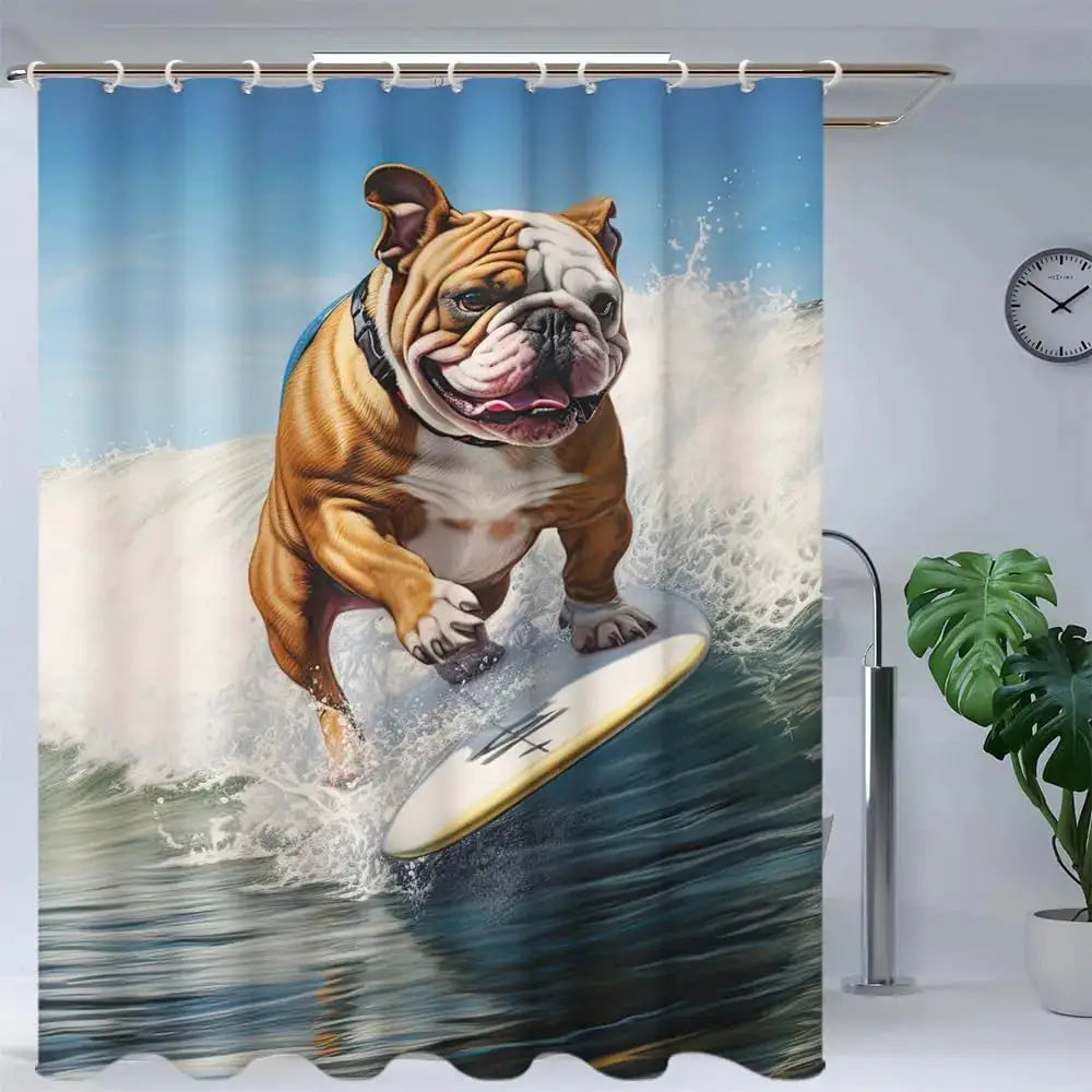Funny Boxer Dog Bath Shower Curtain,Cute Dogs Reading Newspaper on Toliet Bathroom Curtain Washable Cloth Kids Shower Curtain from PriceLows™