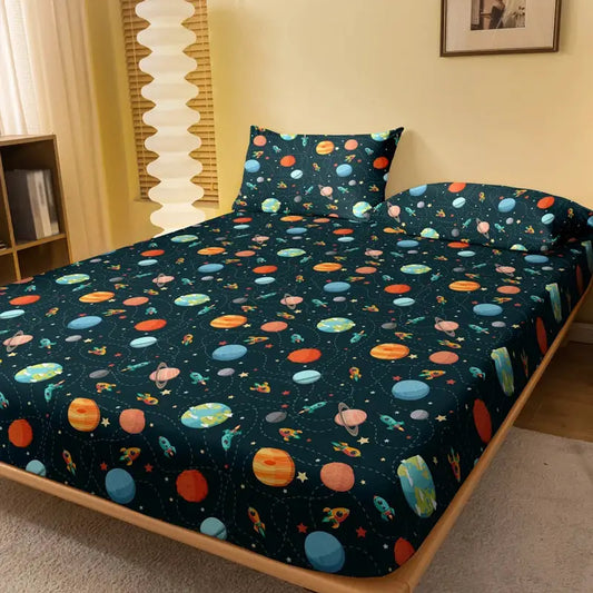 1 Cartoon Fun Printed Matte Fitted Sheet, Bedroom Printed Bed Cover, Bedding (Excluding Pillowcases) from PriceLows™