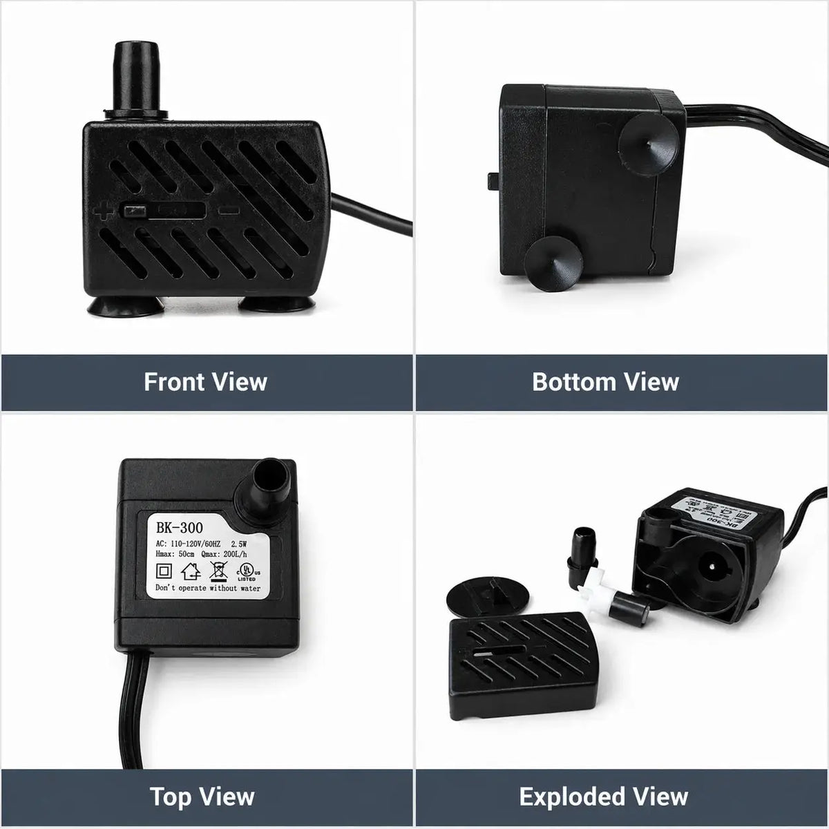Mini Aquarium Pump | 200LPH Flow | 110V Only | Quiet Submersible