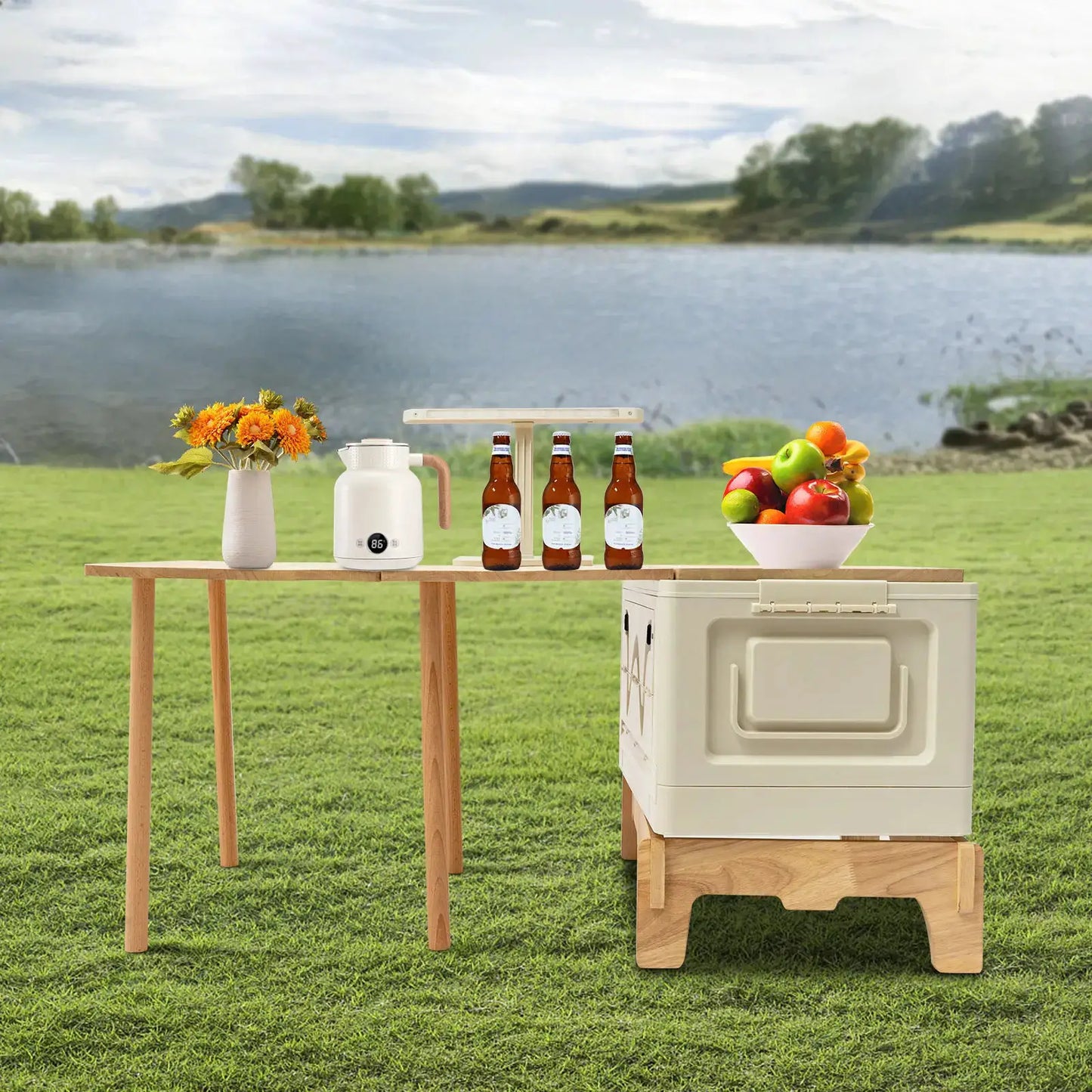 Folding Camping Table with Storage Space, Small Portable Foldable Compartment Table Suitable for Indoor, Outdoor, Barbecue from PriceLows™
