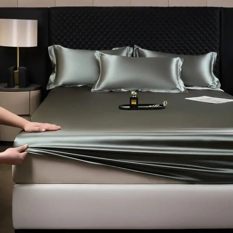Solid Color Fashion Satin Fitted Sheet Rayon Mattress Cover with Elastic Band Bed Sheet for Bedding 140x200 160x200 from PriceLows™