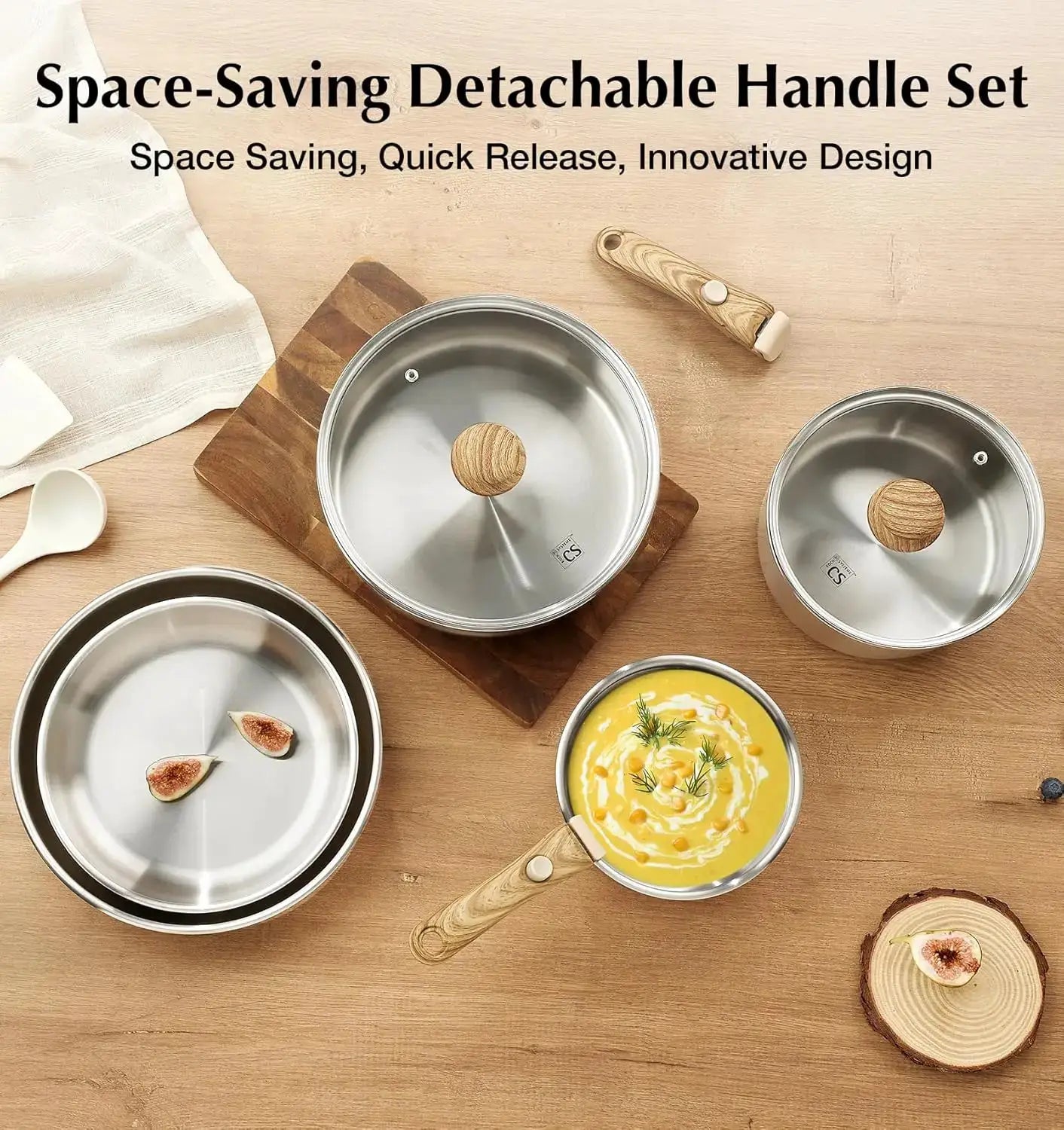 Stainless Steel Cookware Set, 18/10 Stainless Steel Pots and Pans Set 11PCS, Detachable Handle Pots and Pans for Easy Storage from PriceLows™