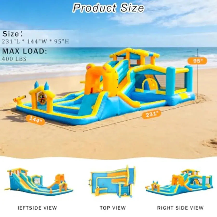 19.2FT Giant Inflatable Water Dual Slide for Backyard Blow Up Bounce House with 650W Blower 2 Slides Climbing Wall 2 Splash Poo from PriceLows™