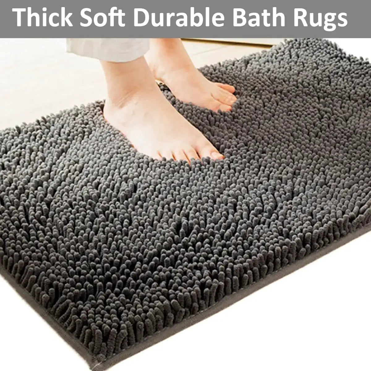 Non Slip 3 Piece Bath Mat Set - Washable Chenille Bathroom Rugs with PVC Backing, Absorbent Bath Mats for Bathroom, Kitchen, Tub from PriceLows™