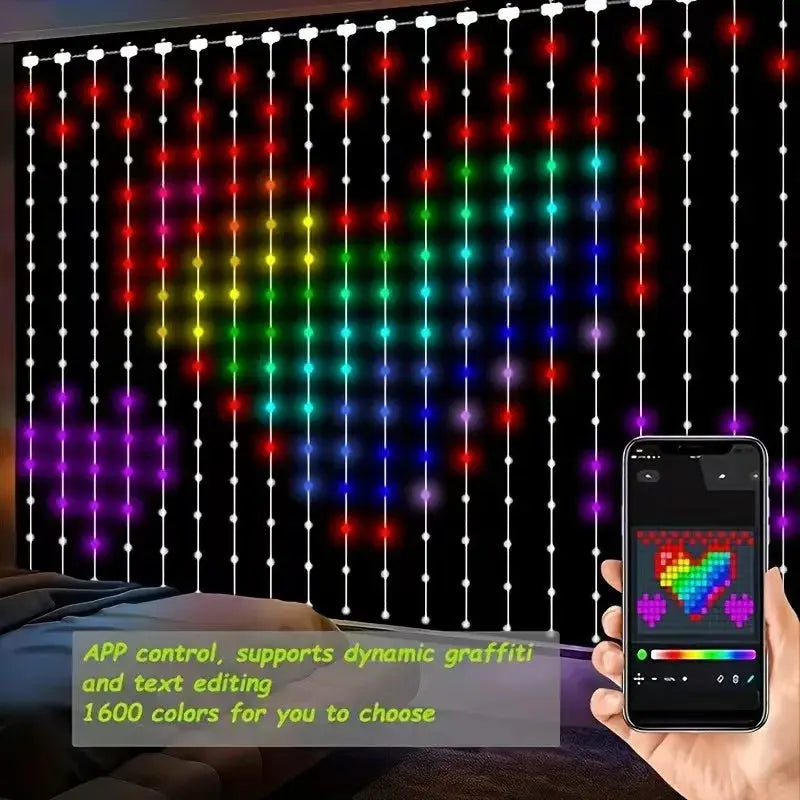 USB Led Smart Curtain Lights Bluetooth App Led String RGB Fairy Lights DIY Music Lights Party Window Curtain Bedroom Decoration from PriceLows™