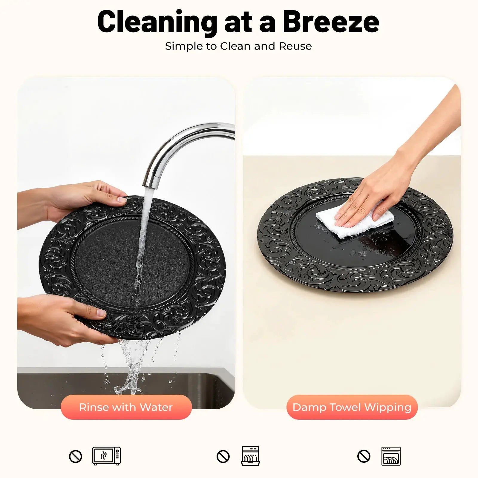 100 PCS Black Charger Plates Set, Round Charger Plates, Reusable Serving Plates 33*2cm for Birthday Parties, Holidays, Weddings from PriceLows™