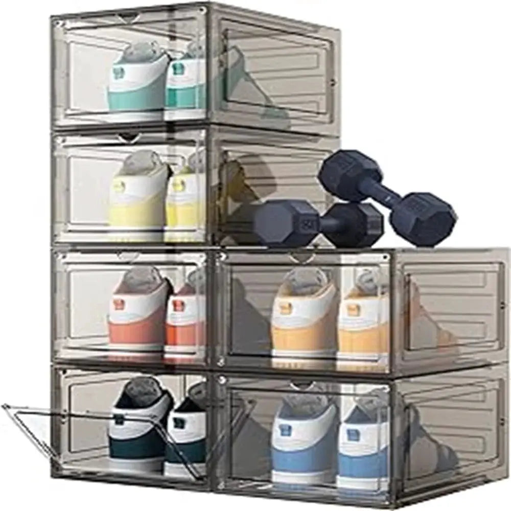 6 Pack Large Plastic Shoe Storage Boxes Stackable Magnetic Door Dustproof Organizer for Men/Women Sports Shoes up to Size 13 from PriceLows™