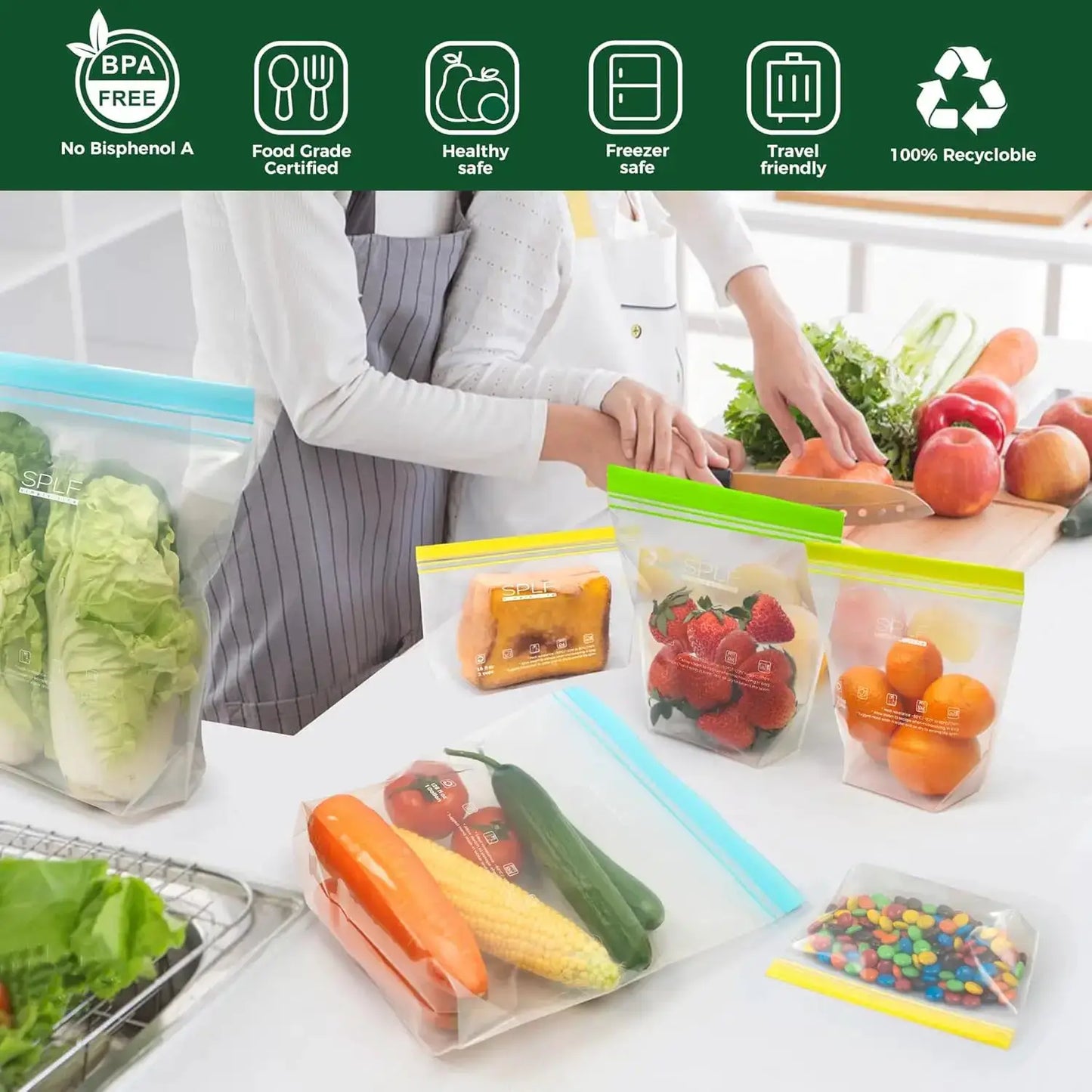 Reusable Gallon Freezer Bags | Leakproof | Microwave Safe | 12 Pack