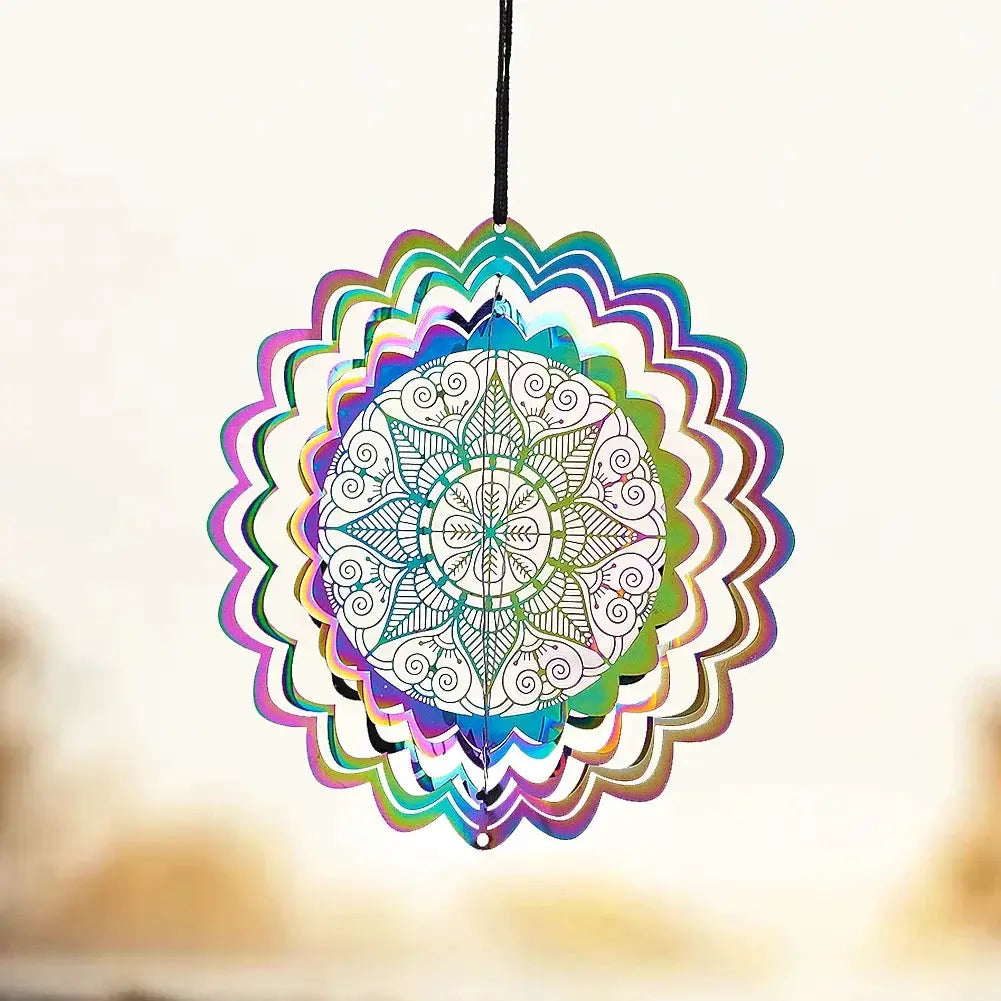 Colorful 3D Mandala Wind Spinner Flower Rotating Wind Chimes Suncatcher Flowing Whirling Visual Effect Yard Garden Hanging Decor from PriceLows™