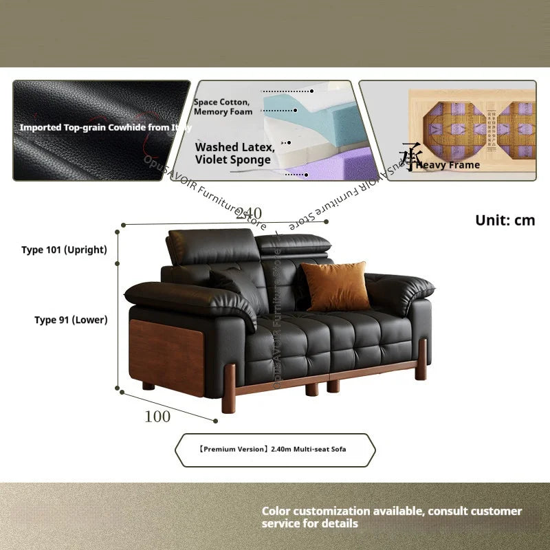 Sofa | Solid Wood Frame | Top Grain Leather | Mid-Century Modern