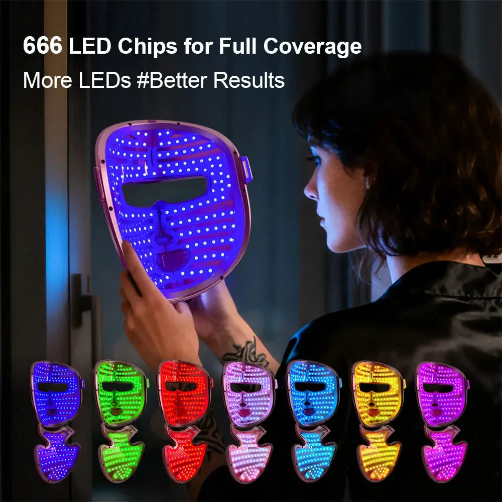 7 Colors Photon Face And Neck LED Mask 3D Facial Beauty Mask Red Light Therapy Skin Care Repair Skin Brightening Wireless Use from PriceLows™