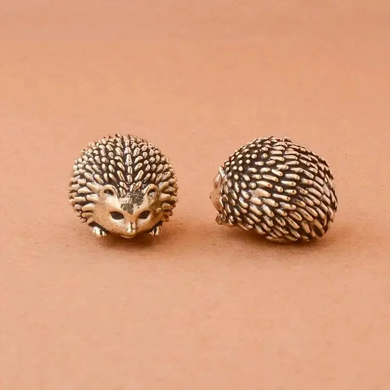Brass Hedgehog Figurine | Vintage Metal Craft | Desktop Home Accent