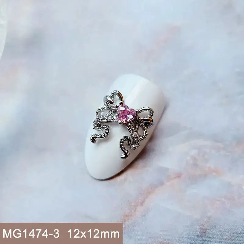 10pcs Valentine's Day Pink Love Heart Ribbon Zircon Metal Nails Jewelry Decorations Nail Art Accessories Charms Parts Supplies from PriceLows™