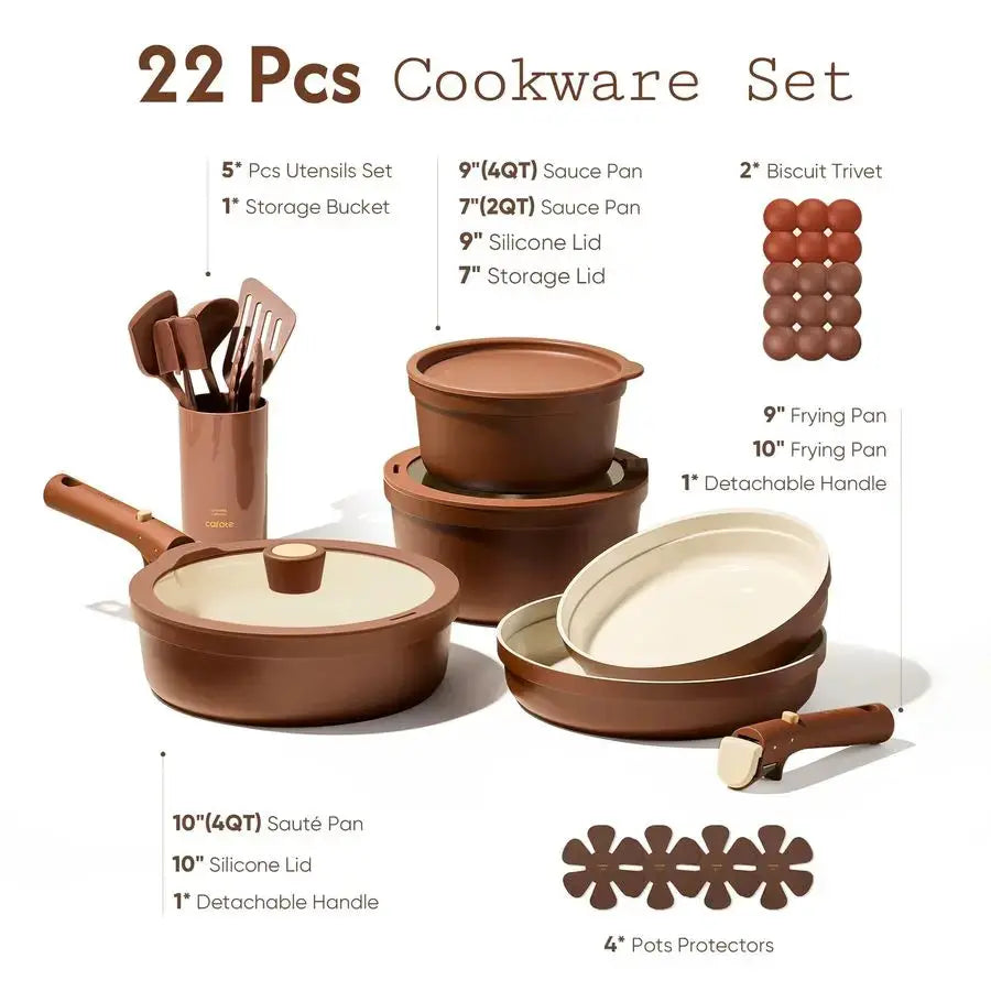 22Pcs Ceramic Cookware Set with Kitchen Essentials, Detachable Pots and Pans Set Non Stick, Non Toxic Oven Dishwasher Safe, Indu from PriceLows™